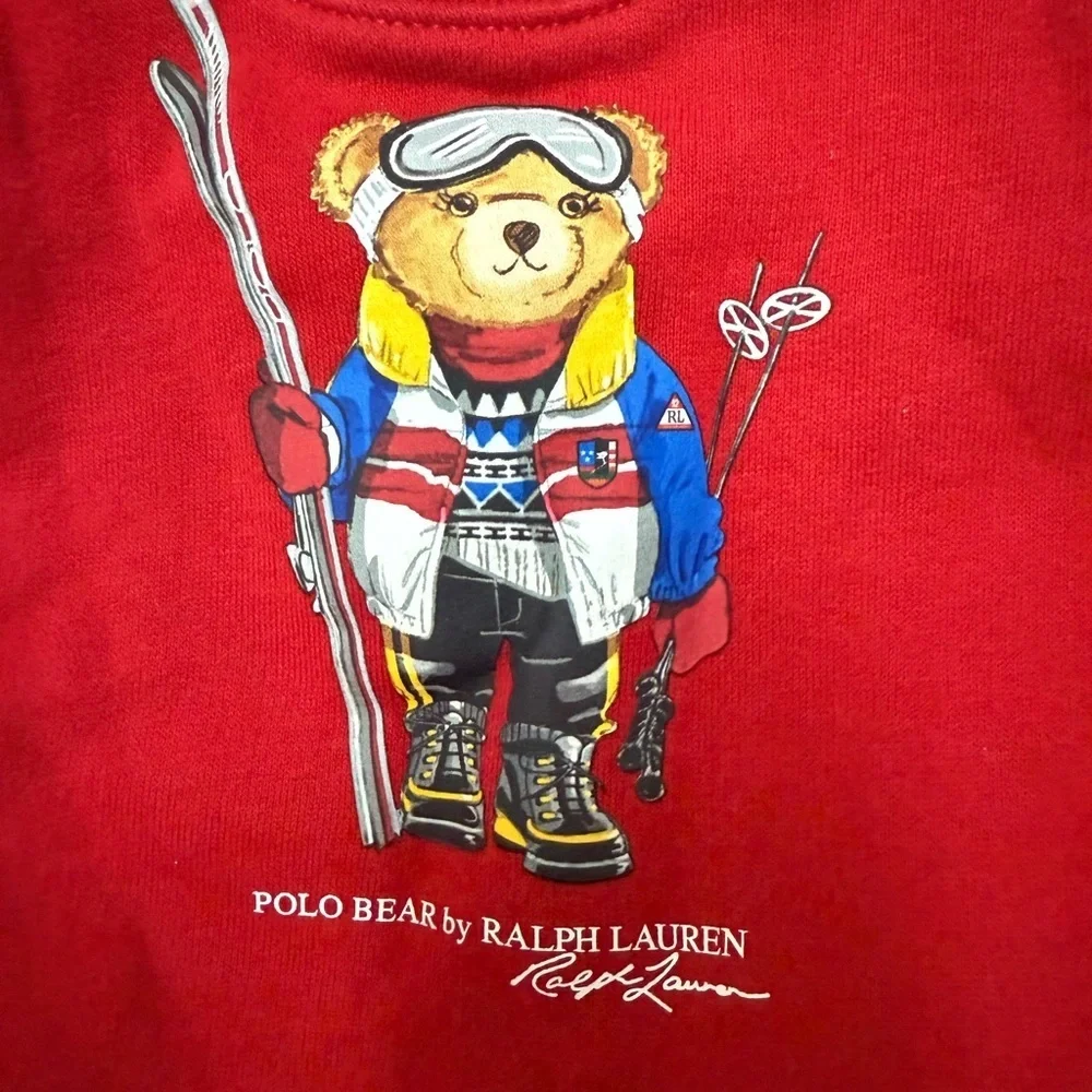 Ralph Lauren Polo Bear Sweater Ski Dress Red Baby Girl Infant | Size 3 Months